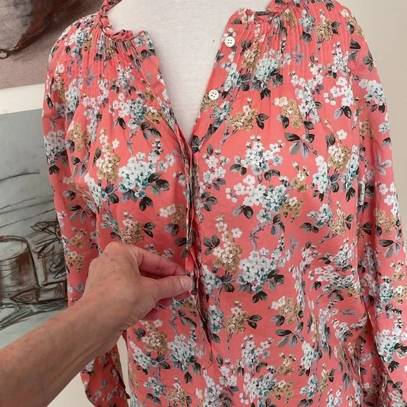 J Crew w/ Liberty Fabric Cotton Popover Blouse, Size 8 - Picture 3 of 8